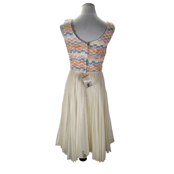 Vintage 60s Fit and Flare Coquette Party Dress Size 6 Ivory Enka Nylon Chiffon - Picture 3 of 16